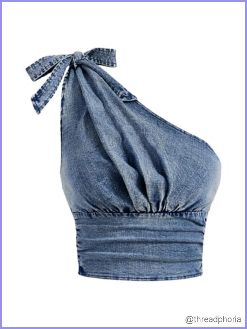 Floerns One Shoulder Sleeveless Denim Vest Crop Tank Top Ruched Bowknot Y2k